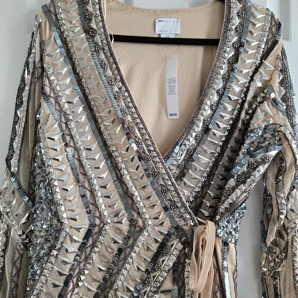 ASOS DESIGN Embellished Mini Dress with Tie Detail - Picture 7 of 9